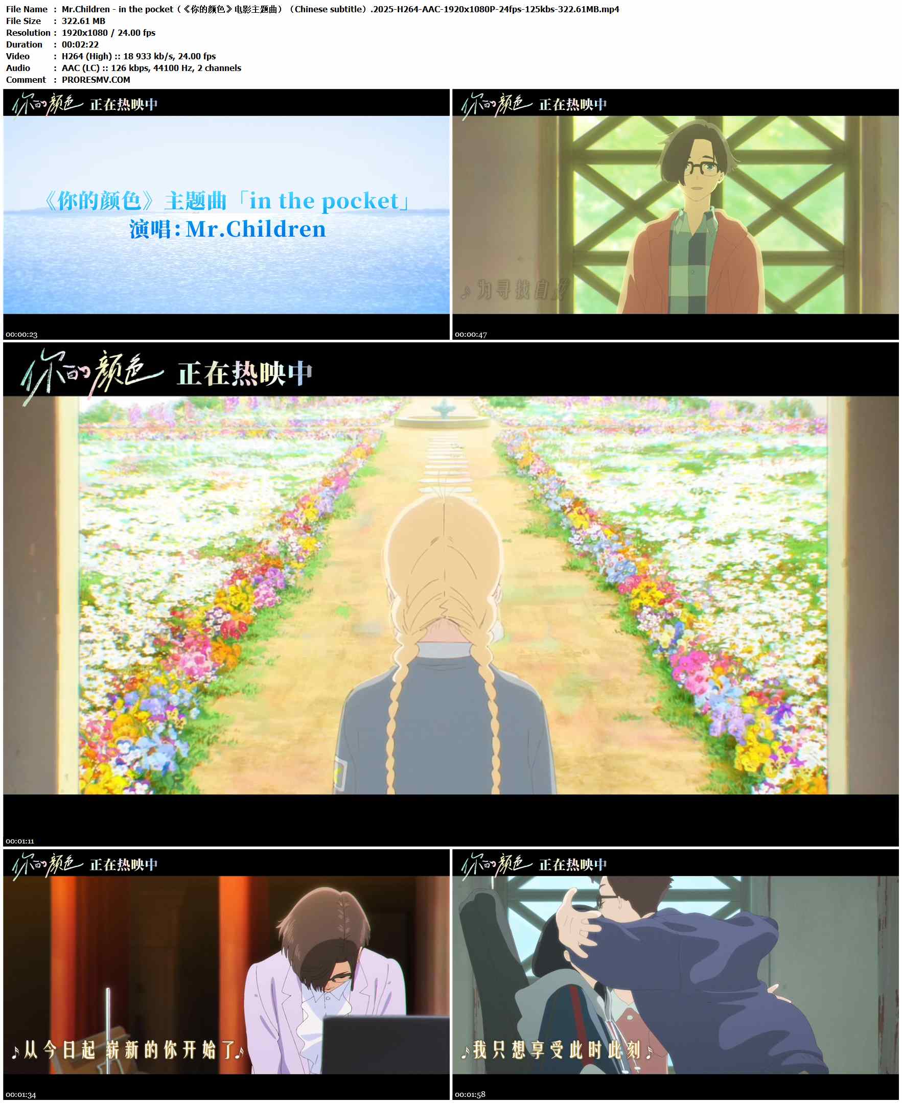 Mr.Children - in the pocket（《你的颜色》电影主题曲）（Chinese subtitle）.2025-H264-AAC-1920x1080P-24fps-125kbs-322.61MB官方MV_高清MV